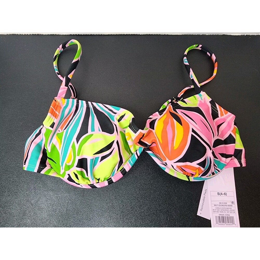 Women's Underwire Bralette Bikini Swim Top  Wild Fable Tropical Size Small 4-6